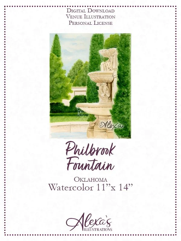 Tulsa Philbrook Fountain Watercolor 11x14 (C) Alexa's Illustrations.jpg