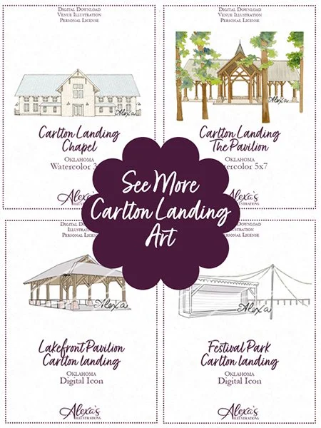 Carlton Landing wedding invitation art by oklahoma wedding artist Alexa's Illustrations