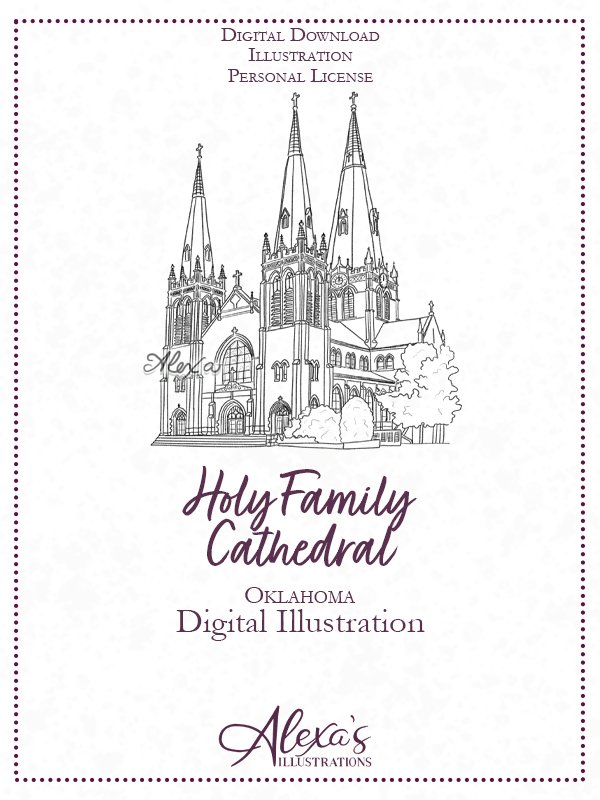 Tulsa Wedding Artist Alexa's Illustrations Holy Family Cathedral wedding invitation art
