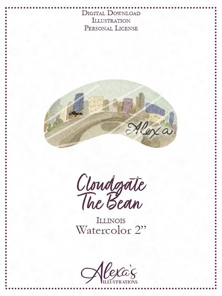 Midwest wedding invitation art by Custom wedding artist Alexa's Illustrations Chicago cloudgate "the bean" Illinois