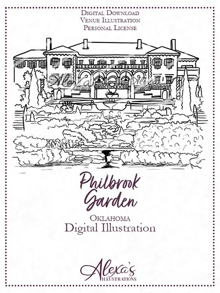  Philbrook garden wedding venue art by tulsa wedding invitation artist Alexa’s Illustrations 