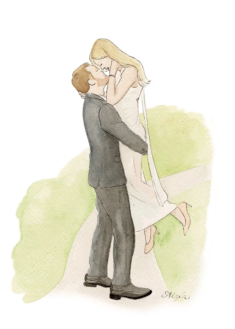 Alexa's Illustrations @alexasillustrations #alexasillustrations tulsa artist tulsa watercolor artist people portrait Tulsa People #mytulsapeople watercolor engagement gift