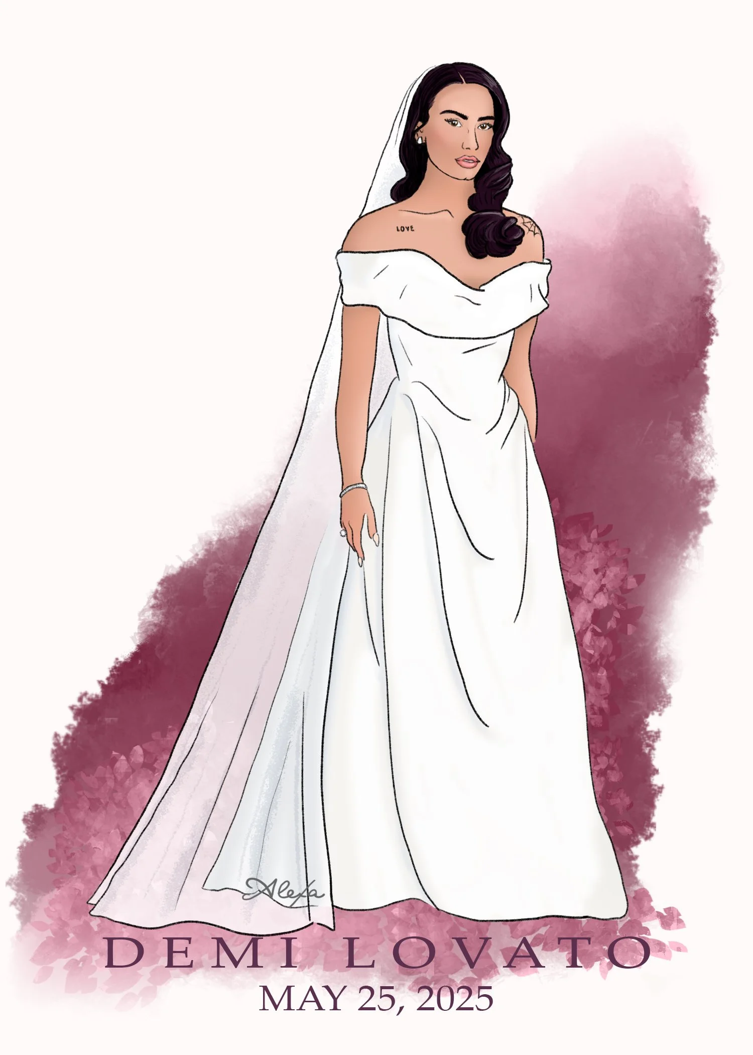 Demi Lovato May Wedding Vivienne Westwood Dress by Oklahoma wedding artist Alexa's Illustration Tulsa wedding artist @alexasillustrations #alexasillustrations
