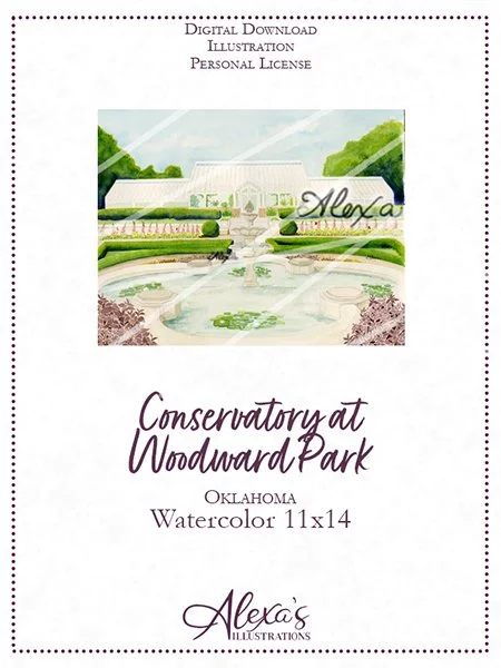 Tulsa Wedding Artist Alexa's Illustrations Conservatory at Woodward Park watercolor wedding invitation art