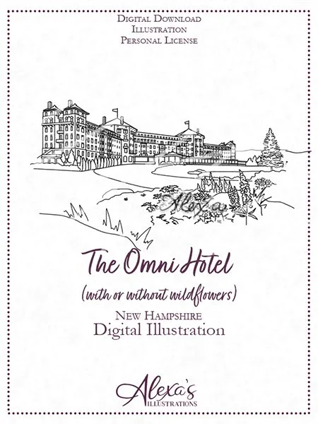 Northeast wedding invitation art by Custom wedding artist Alexa's Illustrations Omni Hotel New Hampshire