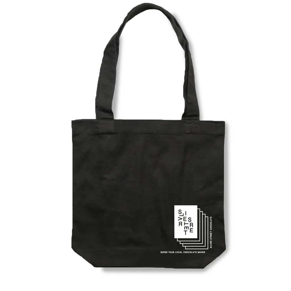 BLACK TOTE BAG WITH LOGO WHITE REPEATING BAR LOGO