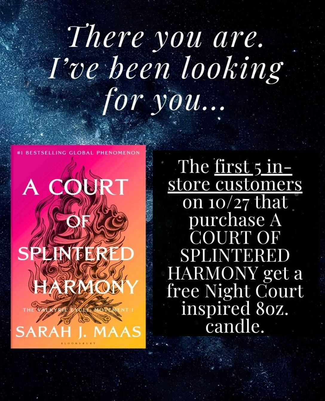 Velaris is calling you home🌙⛰️✨🌌&hellip; Shop with us at Litchfield Books tomorrow 10/27 and get the newest installment in Sarah J. Maas&rsquo;s globally bestselling A Court of Thorns and Roses series. 
The first 5 customers that purchase the new b