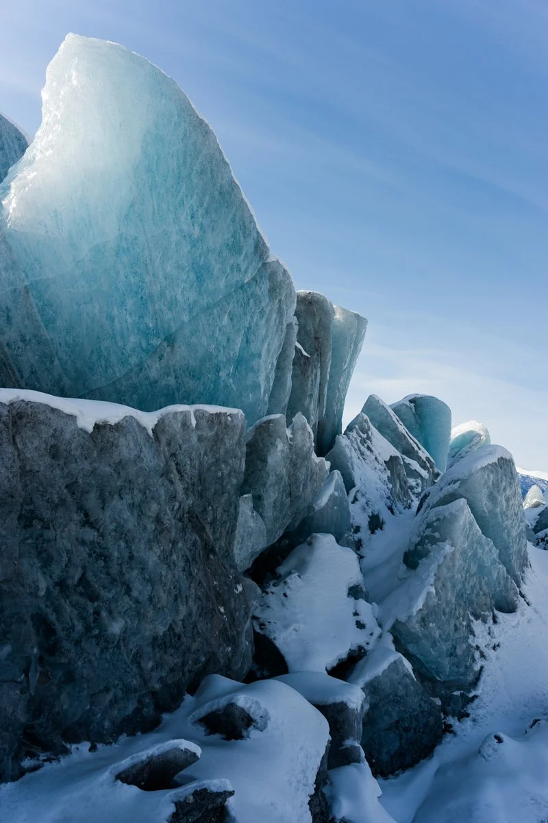 Photo of the knik glacier on a bluebird day.