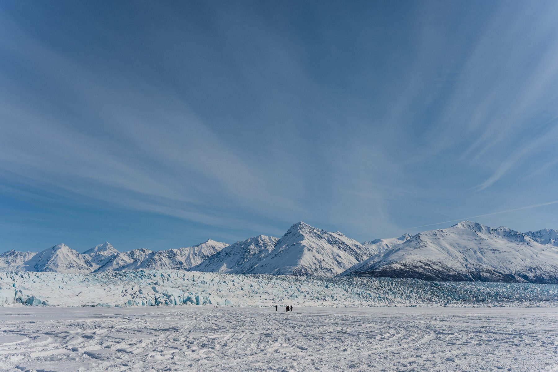 Bikers going towards the knik glacier in Palmer, Alaska