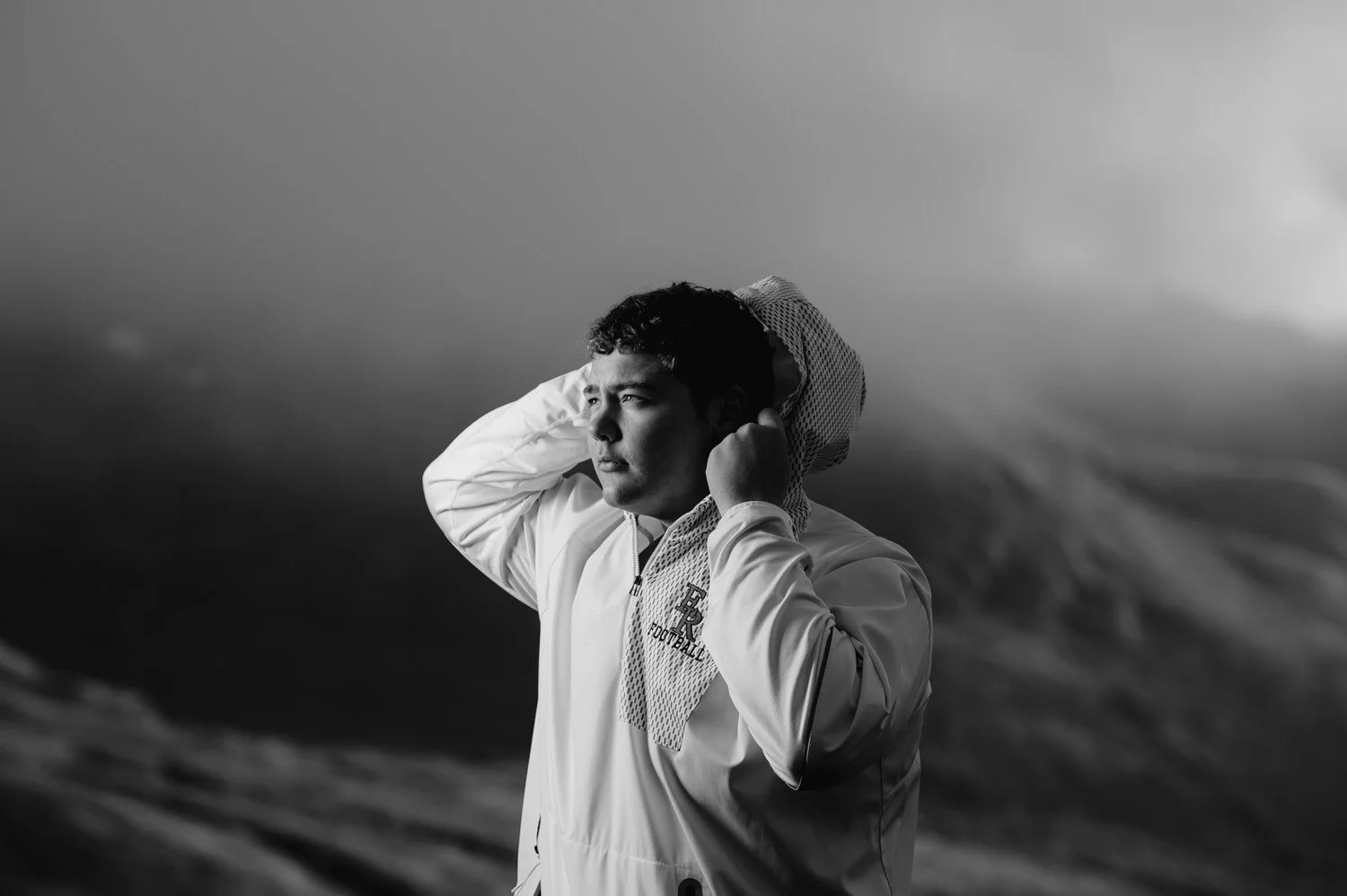 High School Senior Portrait Black and White in Hatcher Pass