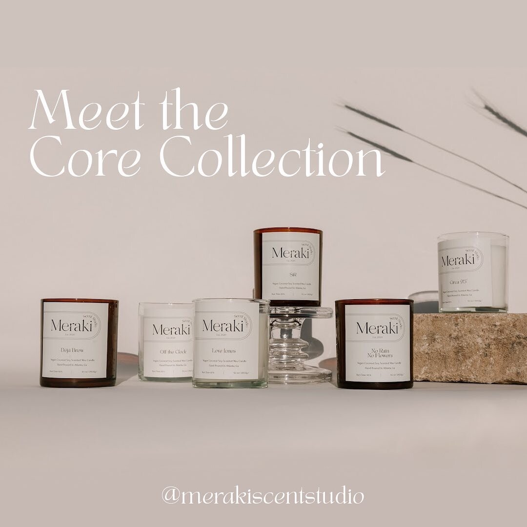 Introducing the Core Collection. 6 unique scents for different moods and occasions. 
.
.
Launching 12/08/21 at 12pm!
.
.
#merakiscentstudio #smallbusiness #candlesofinstagram #candlebusiness #candleaddiction #candlecommunity #candlelove