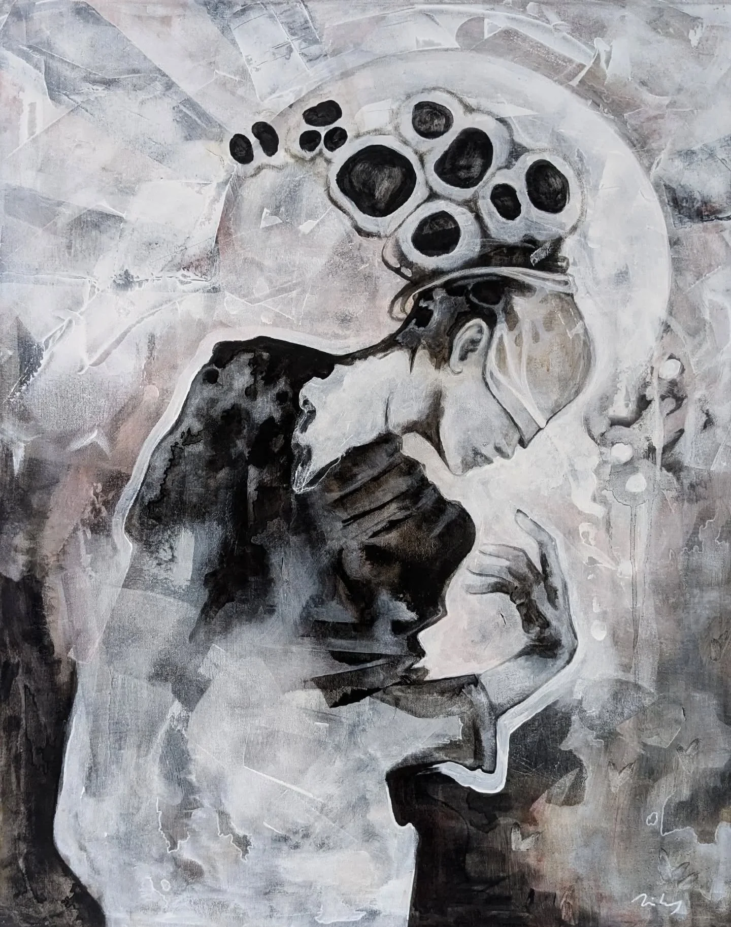 R&eacute;sistante r&eacute;silience, 2025
Encore une fois, la lumi&egrave;re a conquis l'obscurit&eacute; dans mon  atelier 🖤🤍🩶❤️

art thefireinside studio artinspiration atelier artist painting acrylicpaint expressionism scifiart womanartist wild