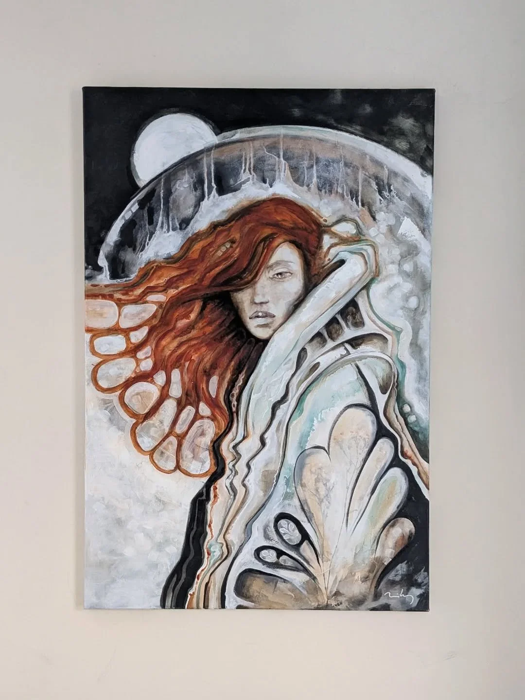 Cheveux de feu et c&oelig;ur de mer, r&eacute;sultat de ma retraite de peinture l'&eacute;t&eacute; dernier.
.
.
.
art #atelier #painting expressionism  artistequebecois #canadianartist #quebecartist #vikybrouillard