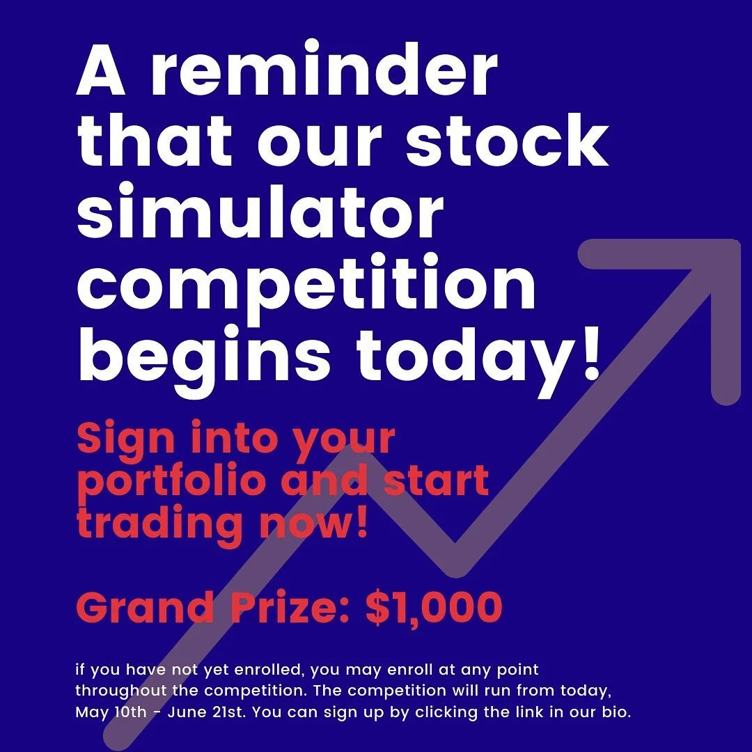 The stock simulator competition is a six-week paper trading competition where the player with the highest returns at the end of the six-week period will win our grand prize of $1000. The second place winner will receive $500, and the third place winn