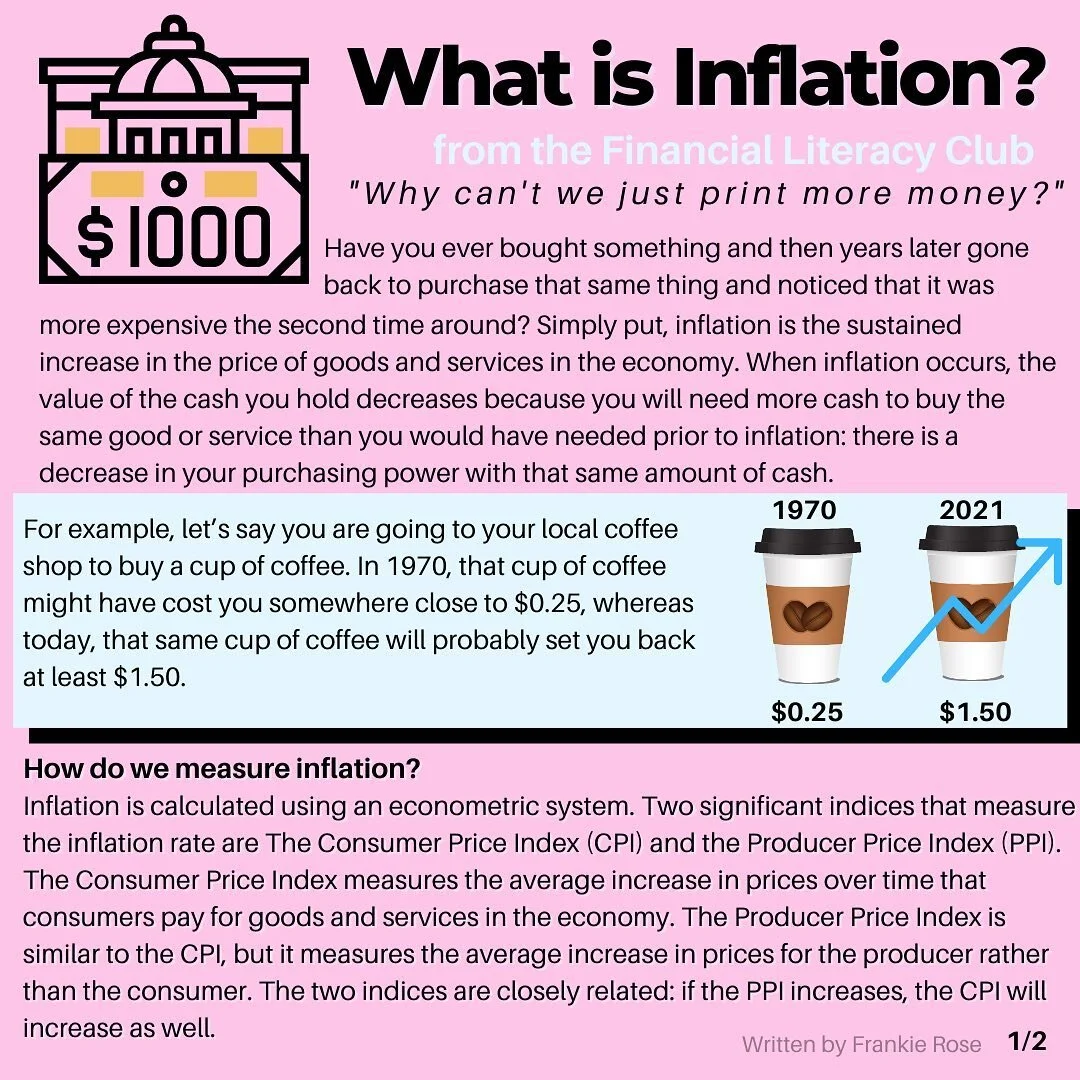 Recently, a lot of talk about inflation has flooded the media. But what exactly is inflation? Inflation is when the price of goods and services in an economy increase. 📈 It is important to understand what it is, how it is measured, and what the pote