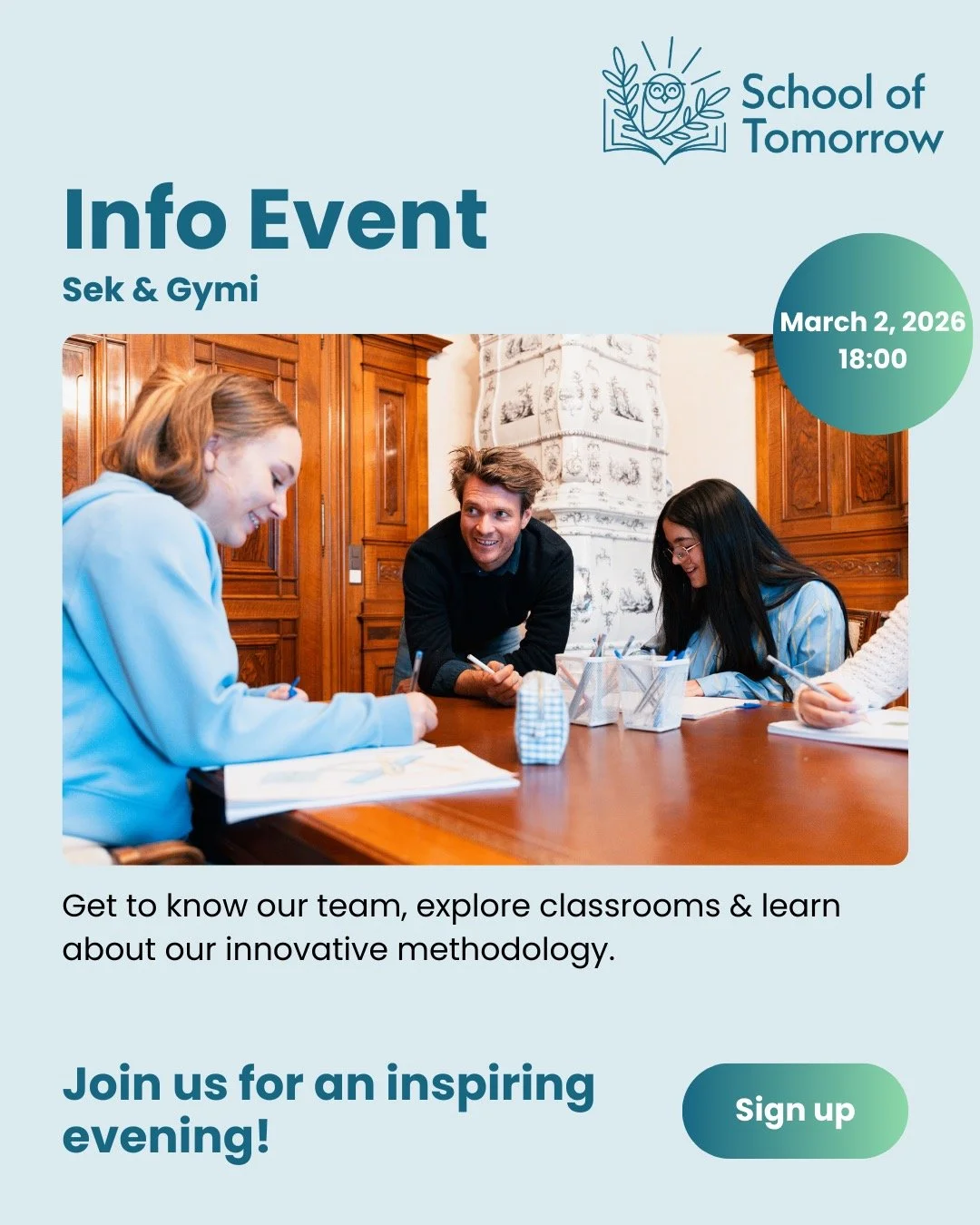Curious about what innovative &amp; personalized learning looks like at our Secondary school &amp; Gymnasium?

Then join us for an Info Evening on March 2, 18:00&ndash;20:30, at our Augustinerhof campus in the heart of Zurich. 🫶

👀 Peek inside our 