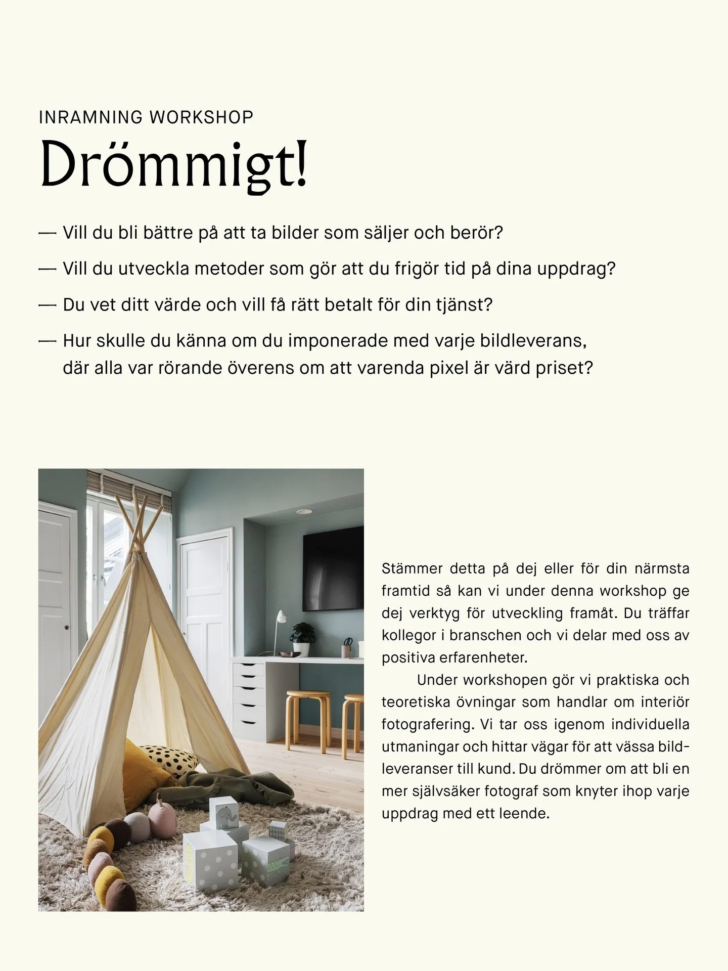 Anm&auml;lan &auml;r &ouml;ppen!! WORKSHOP i Sthlm ✨🤍
2 dagar fyllda med kunskap d&auml;r vi delar med oss av v&aring;r erfarenhet till dej. L&auml;s mer och boka via hemsida.
Dagarna p&aring; Tor&ouml; inneh&aring;ller:

💫 Att f&ouml;rmedla uttryc