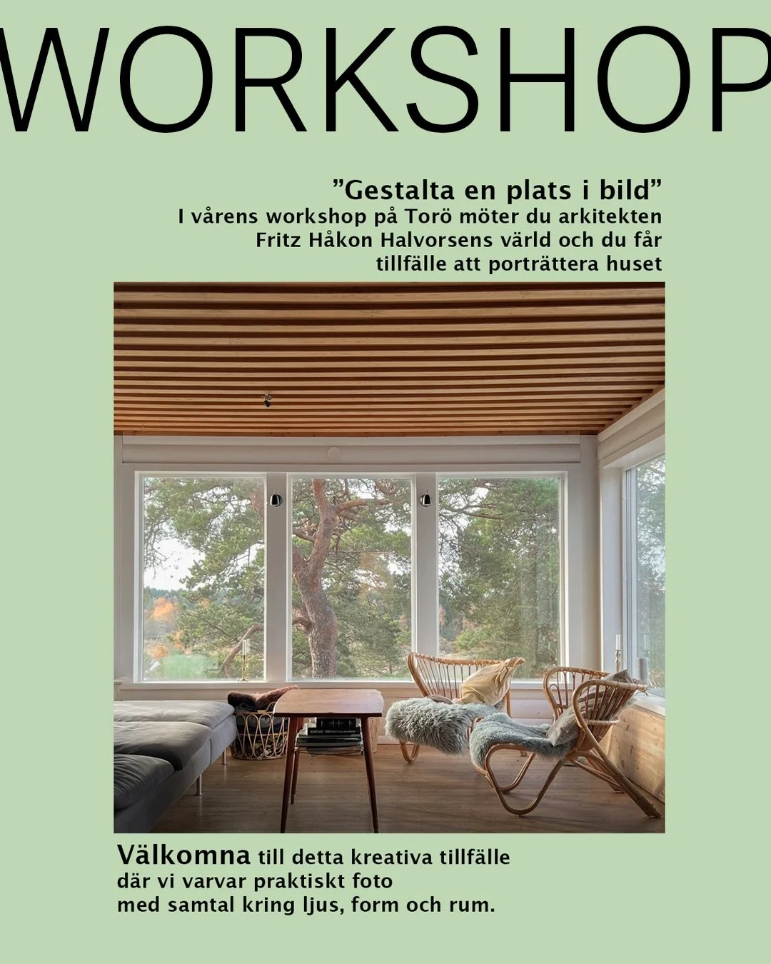 Gestalta en plats i bild✨
V&auml;lkommen att anm&auml;la dej till workshop d&auml;r vi bjuds in i arkitekt Fritz H&aring;kan Halvorsens v&auml;rld. Vi blandar kreativt fotograferande med samtal kring ljus, form och reflektion kring rum.
@Vi g&ouml;r 