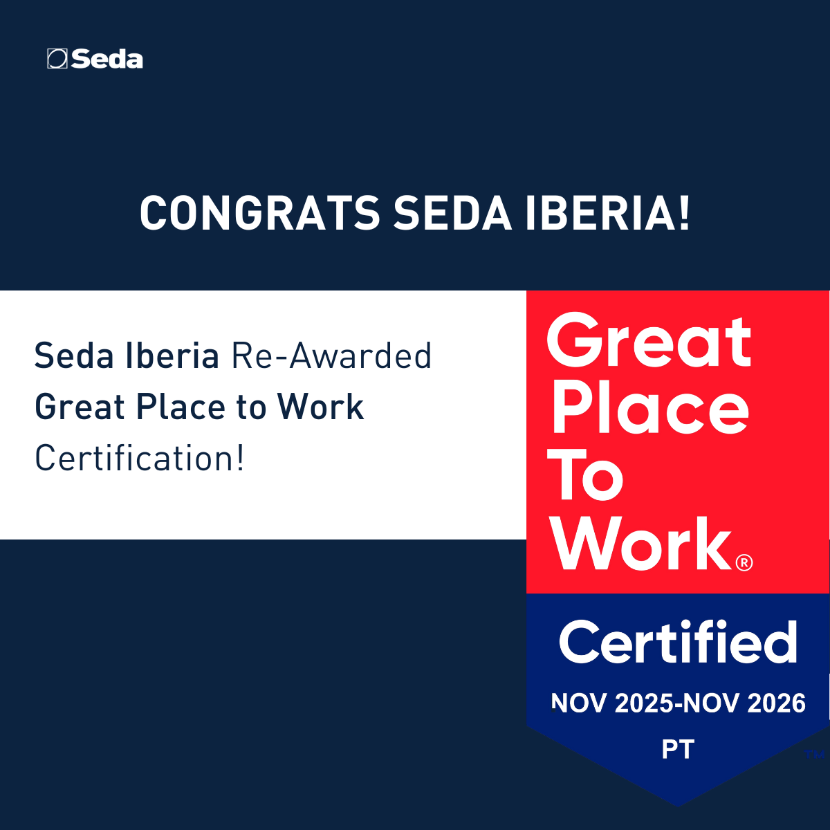 Seda Iberia Re-Awarded Great Place to Work Certification! 