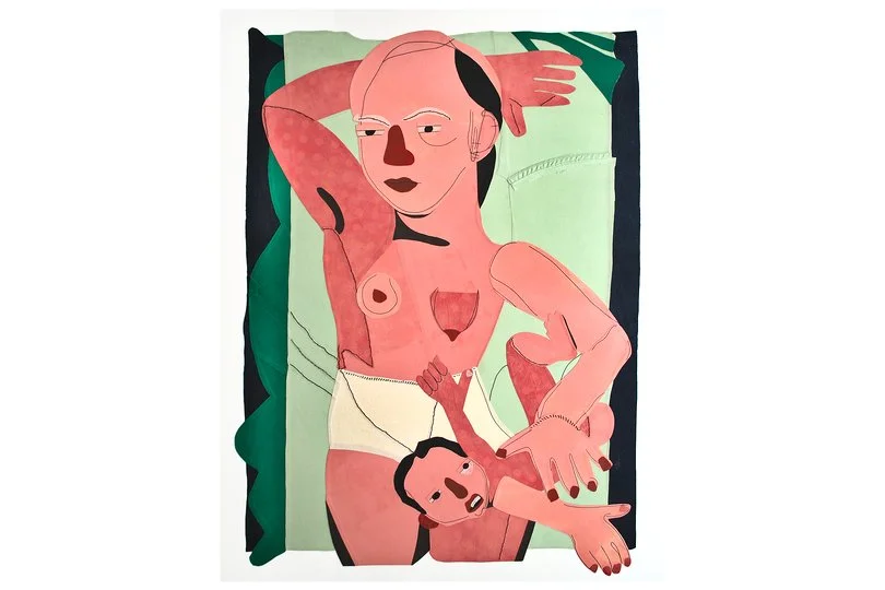 SLEEPWALKERS, 2026 | recycled fabric, sewing thread, rice paper, acrylic on canvas | 70 x 90 cm