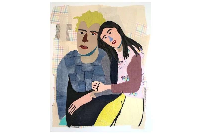 16. JESSI&ME, 2026 | fabric, canvas, paper, acrylic, paint marker on canvas | 70 x 90 cm