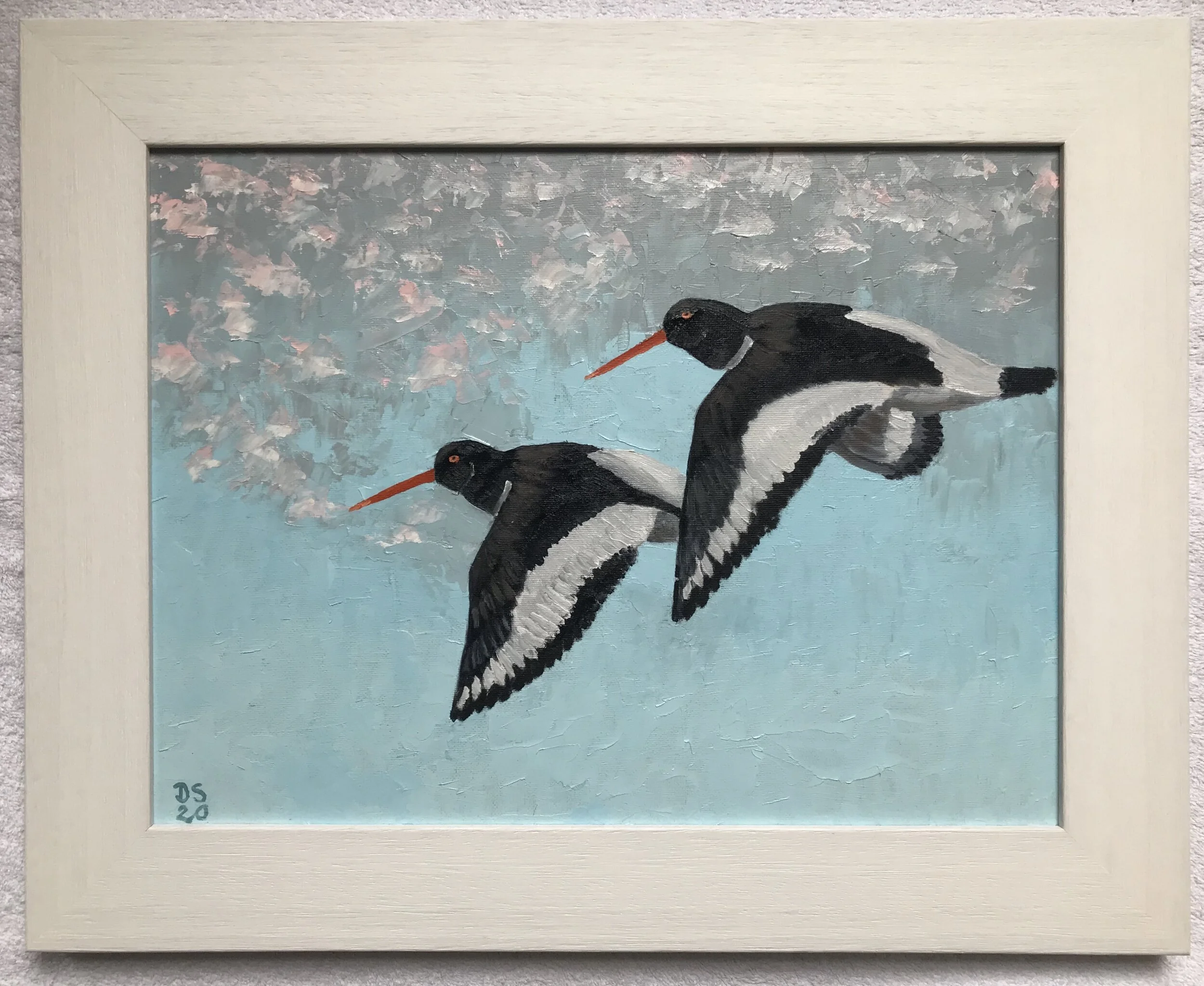 Two Oystercatchers Flying | 46x36cm | For sale £250