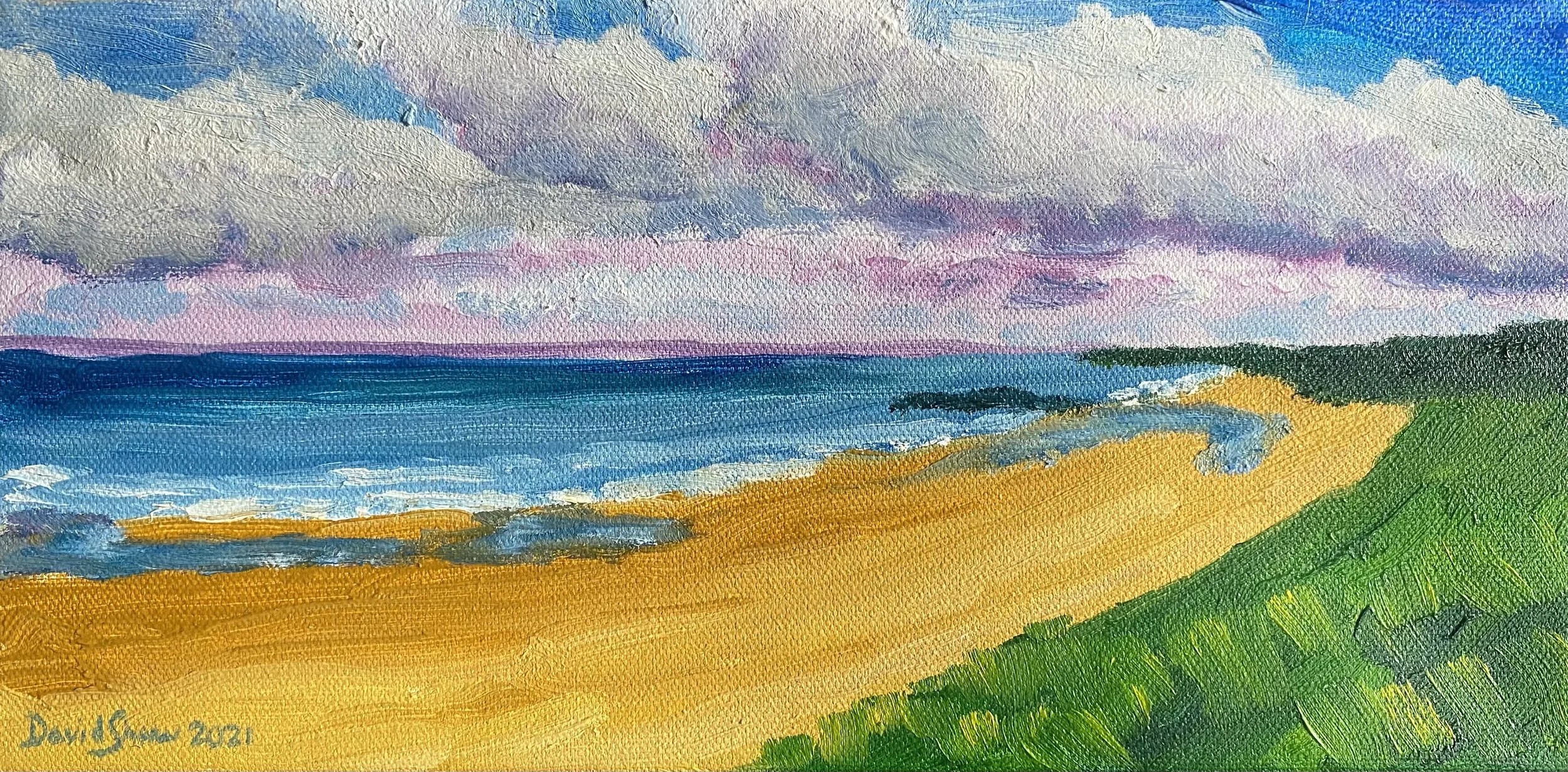 Tyninghame Beach (S), near Dunbar, Scotland | Oil on canvas | 30x15cm | For sale £350