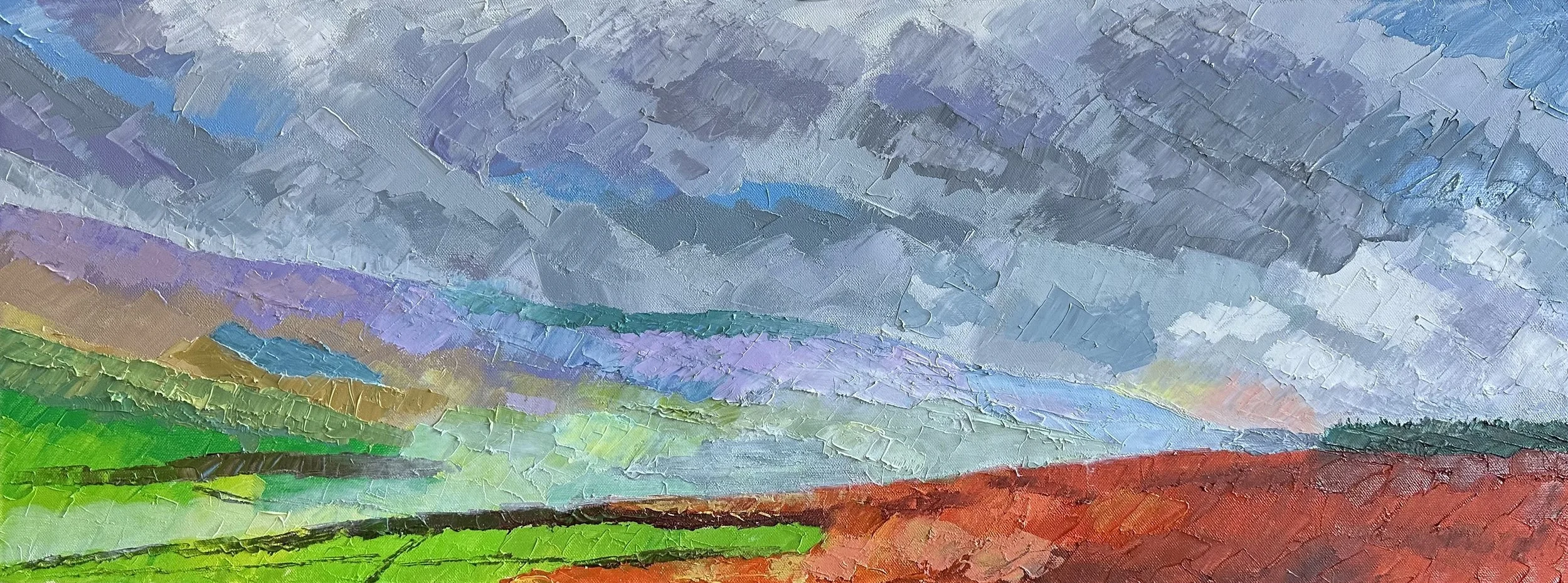 Misty Annan Valley, Nr Moffat | Oil on box canvas | 80x30 cm | For sale £700