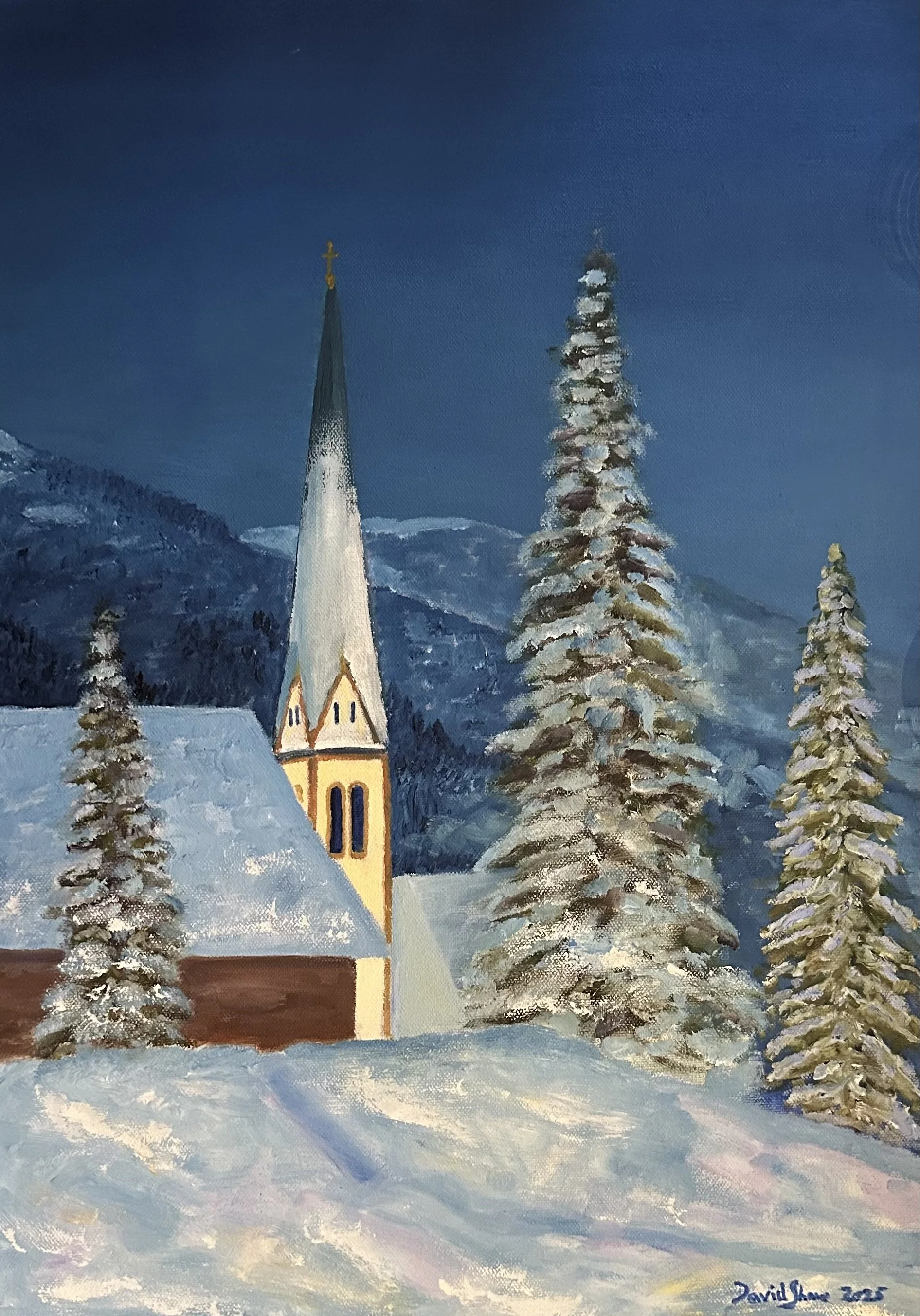 Church of St Oswald, Alpbach, Austria | Oil on box frame | 42x59cm | For sale £700