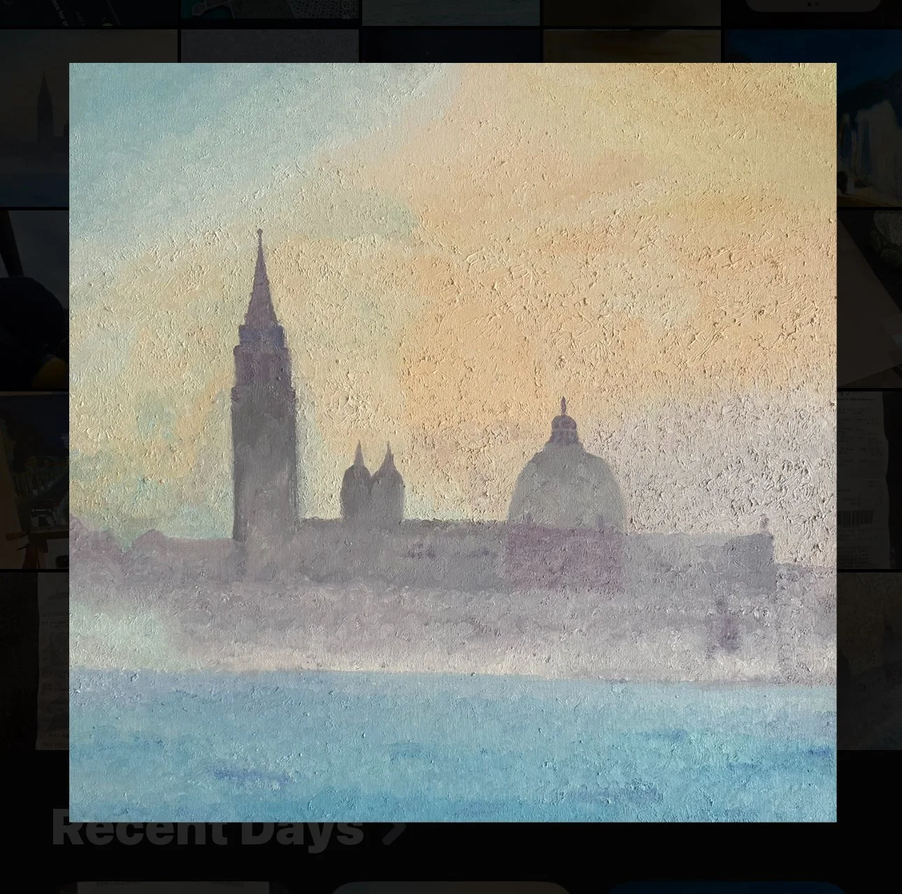 San Giorgio Maggiore, Venice, in the mist | Oil on board | 61x61 cm unframed | For sale £600