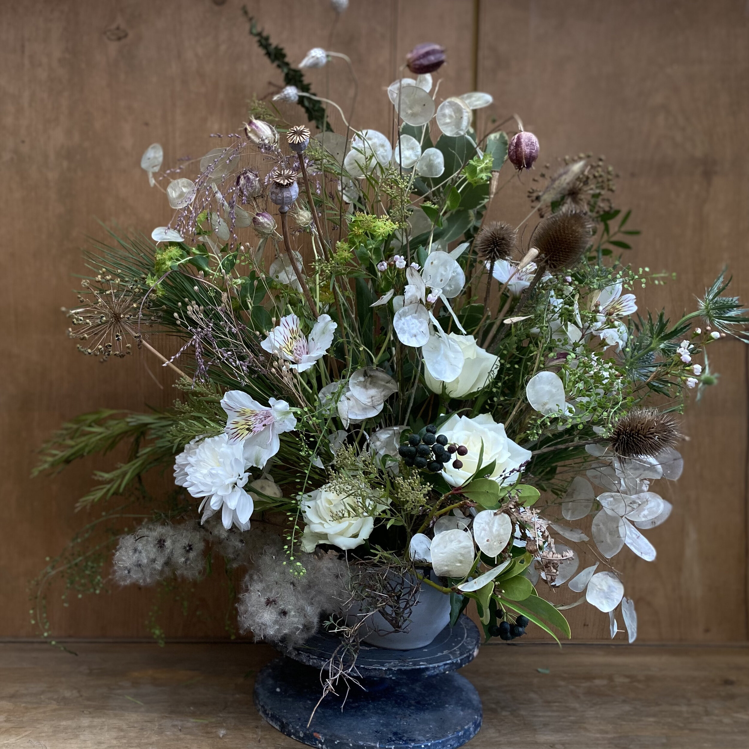 Winter dried arrangement in a bowl