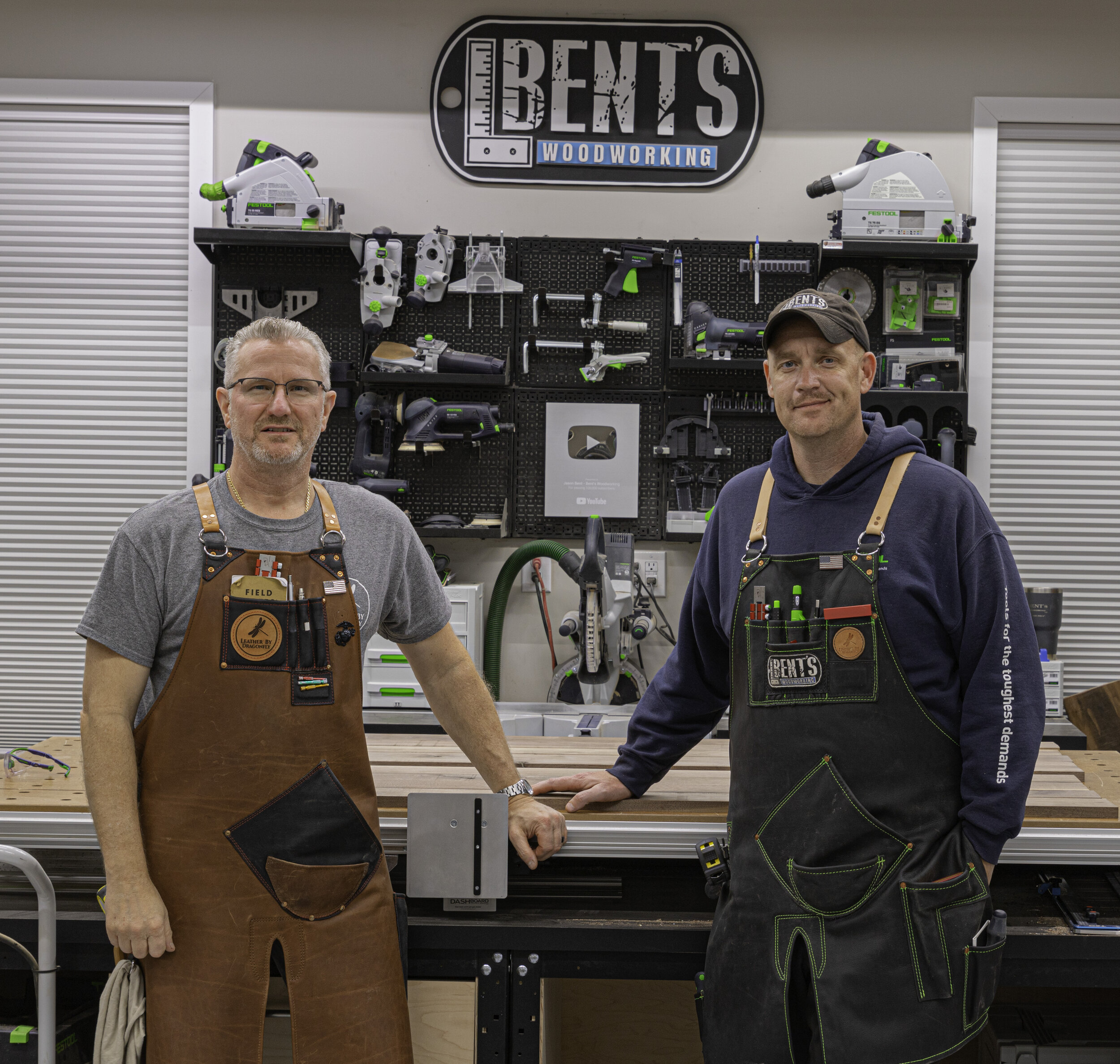 Jason Bent, right, in his shop, with Patrick Melchior of Leather By Dragonfly.