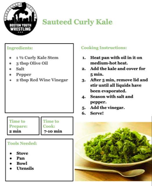 The CITs collaborated virtually to design recipes using their locally grown crops for each dish. This photo captures one of their recipes using kale.