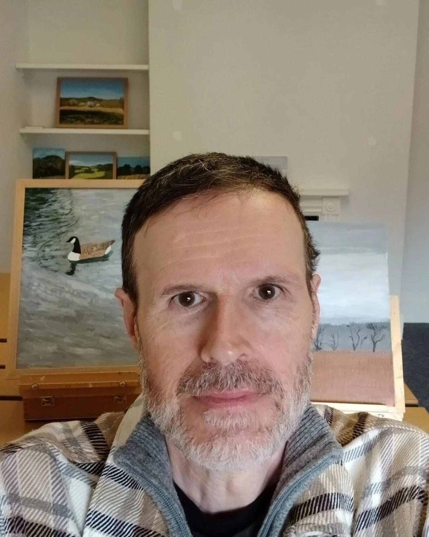 UK artist Dominic Gordon Batchelor working on a new acrylic painting