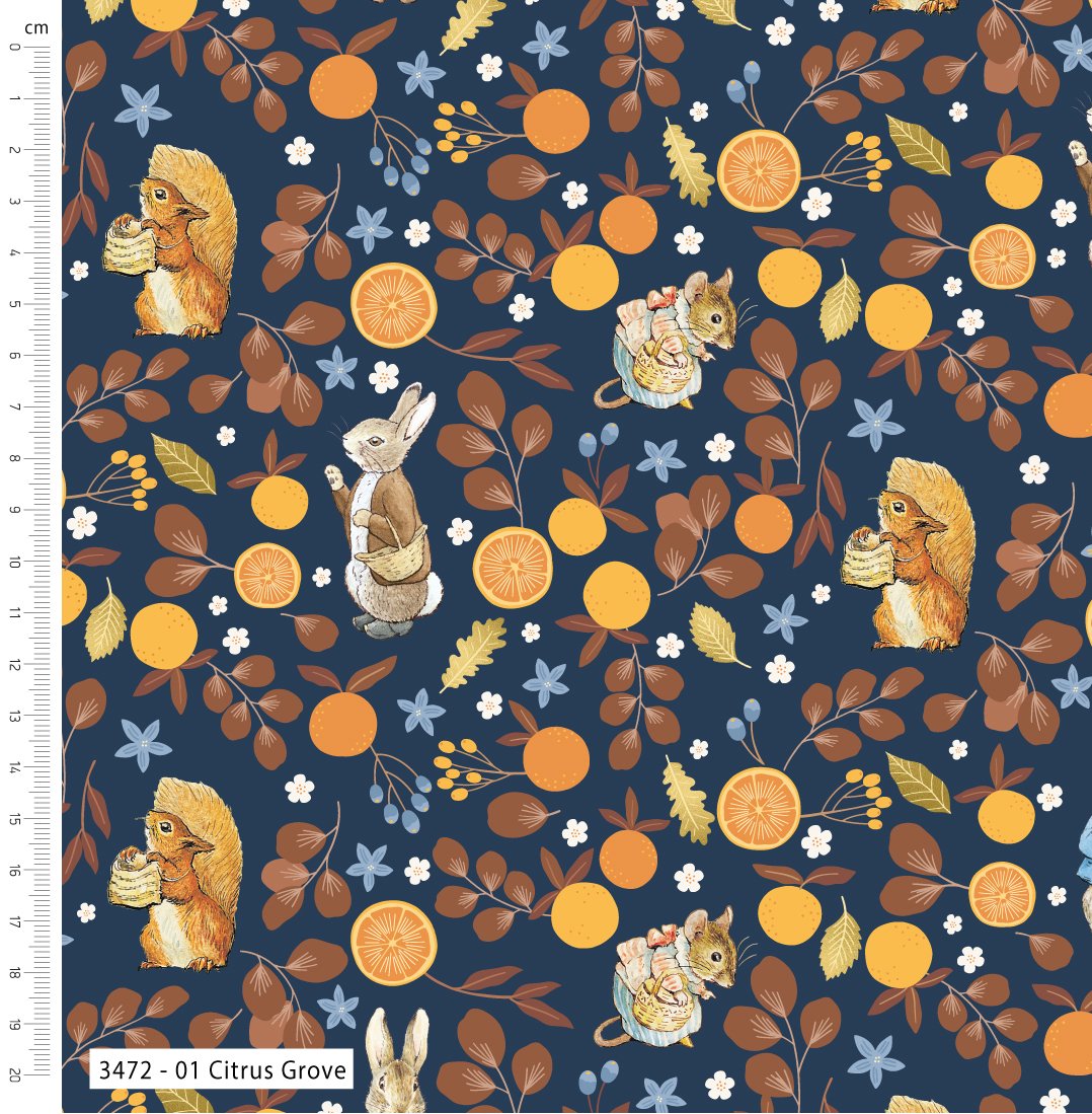 3 Metre Piece Make & Believe Fabrics Beatrix Potter  Peter Rabbit Citrus Grove 3472-013M
