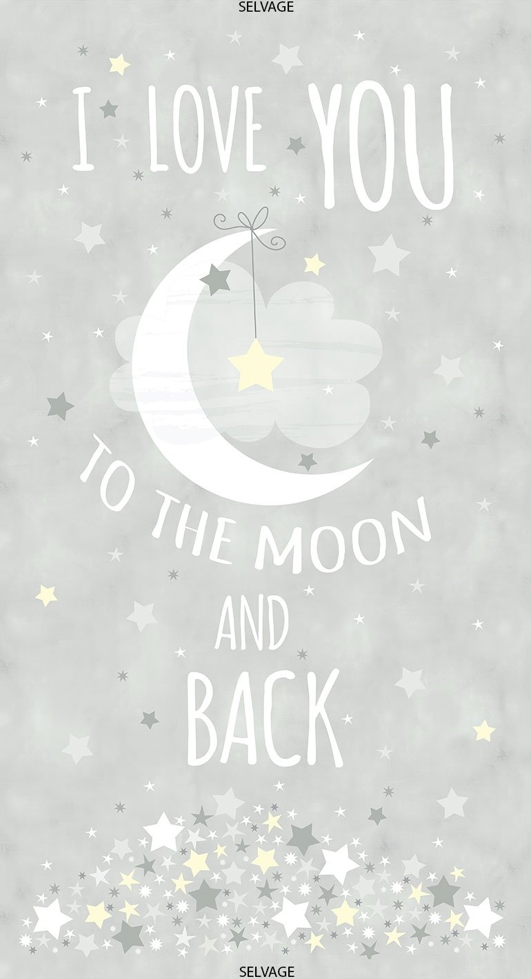Panel Timeless Treasures Love you To The Moon Grey 6286