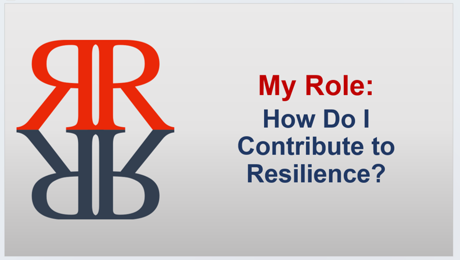 Awareness: My Role - How do I contribute to  Resilience?