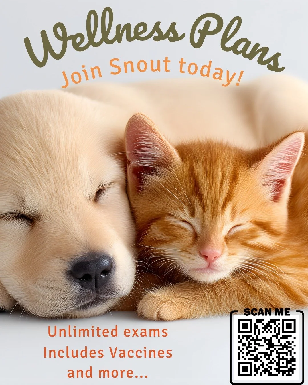 🐾 Welcome to the Stonebrook Family Pet Clinic Wellness Plan by Snout! 🐾
 Designed for pets of all ages, our plan keeps your furry friends healthy and happy with unlimited exams, preventive care, and more. From playful puppies and curious kittens to