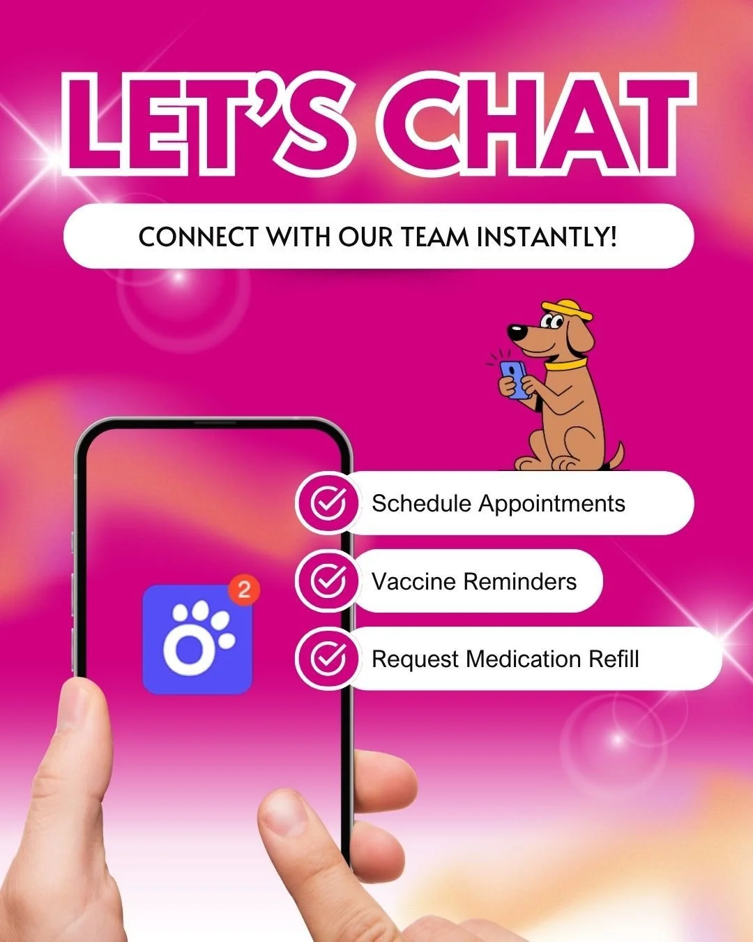 Have You Downloaded the Otto App Yet? 🐱💙

Managing your pet&rsquo;s care has never been easier! With Otto, you can:

✨ Request appointments
💊 Refill prescriptions
🔔 See reminders &amp; upcoming visits
💬 Message our team directly
&mdash;all in on