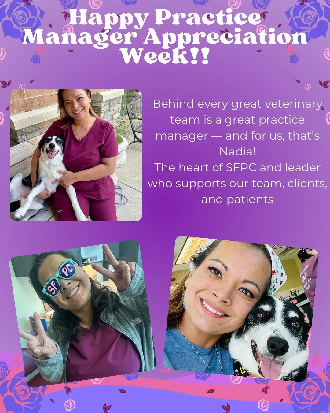 Happy Practice Manager Appreciation Week to our amazing PM, Nadia! 🐾💜

Our team wouldn&rsquo;t be the same without her. Always lifting us up, and keeping our clinic running smoothly day after day. From solving problems to supporting staff and carin