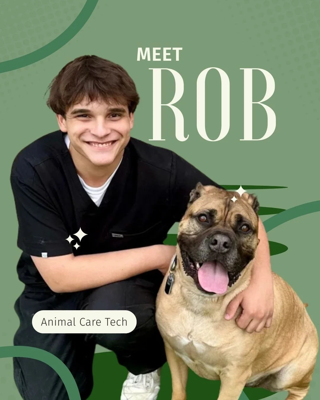 🐾✨ Team Spotlight: Meet Rob! ✨🐾

Meet Rob, one of our amazing Animal Care Technicians who helps take such great care of our boarding guests here at Stonebrook. From morning routines to bedtime snuggles, Rob makes sure every pet feels safe, comforta