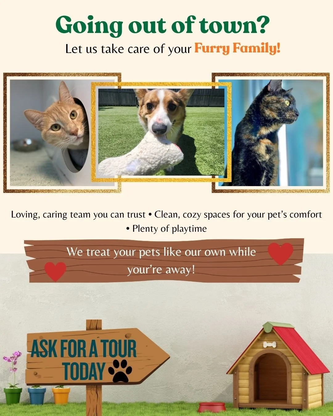 Going out of town? Don&rsquo;t leave your pet bored at home 👀

Send them on their own little vacation instead 🐾✨
At Stonebrook, it&rsquo;s all about cozy naps, playtime, and being spoiled by our team 💅🐶🐱

📍 Ask for a tour today and see what all