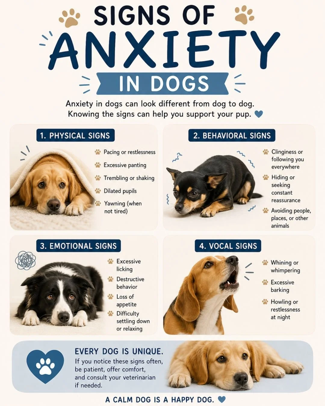 Anxiety in dogs can show up as pacing, panting, clinginess, or destructive behavior.

If your pup seems off, they might be trying to tell you something. 💙

When in doubt, give us a call at 972-712-3200.