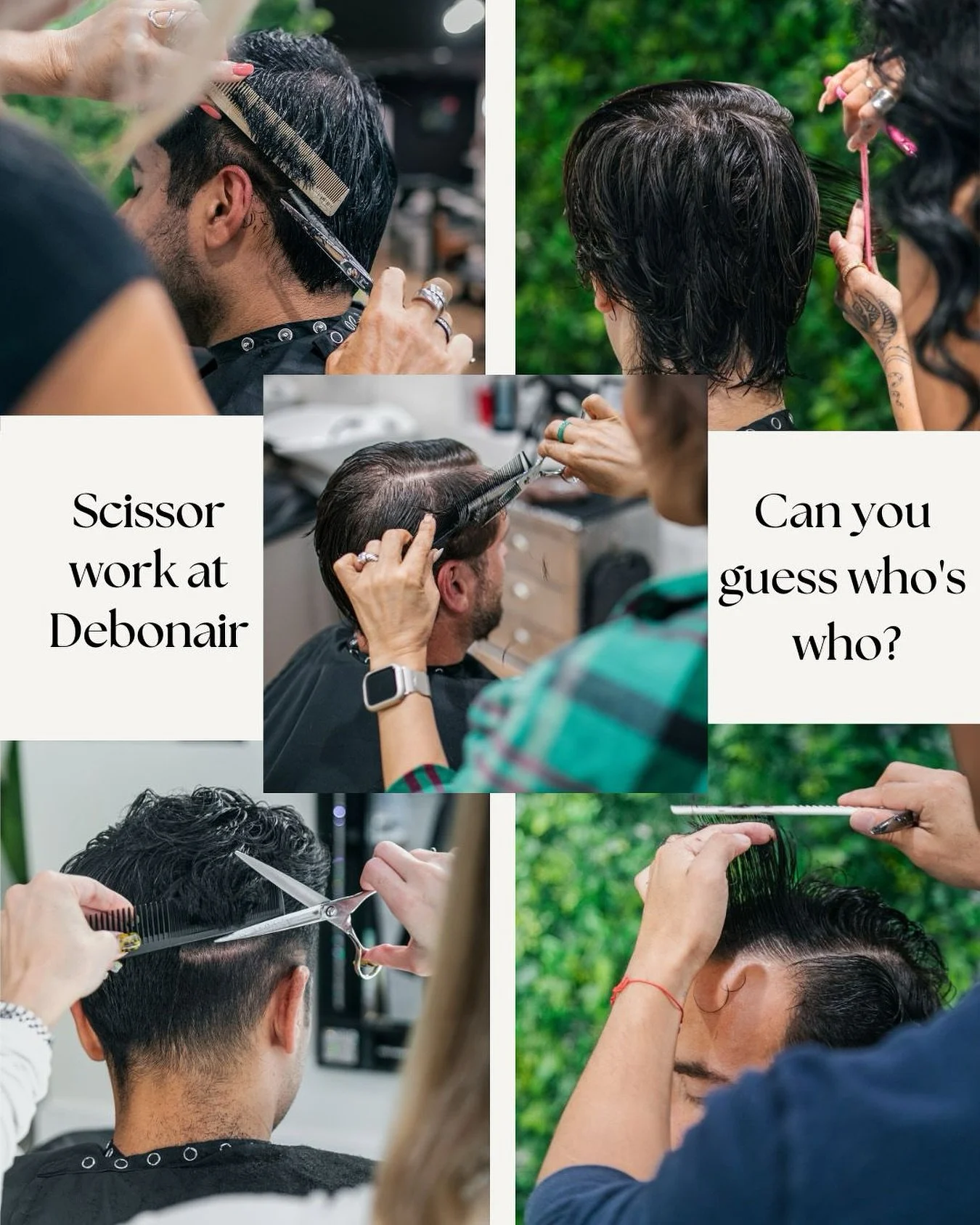 Precision scissor work at Debonair ✂️ Can you guess who&rsquo;s who? 
Devon, Edgar, Nadia, Andria &amp; Roanni. The best in NYC.
Book your next transformation with our talented team. Link in bio. ✨
