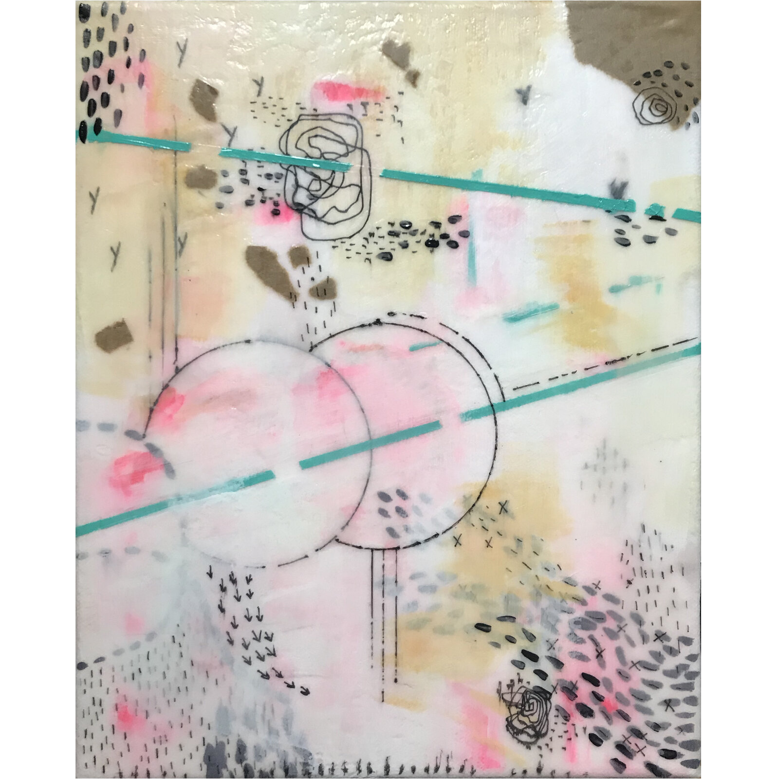 Layers on layers; acrylic, ink, and paper