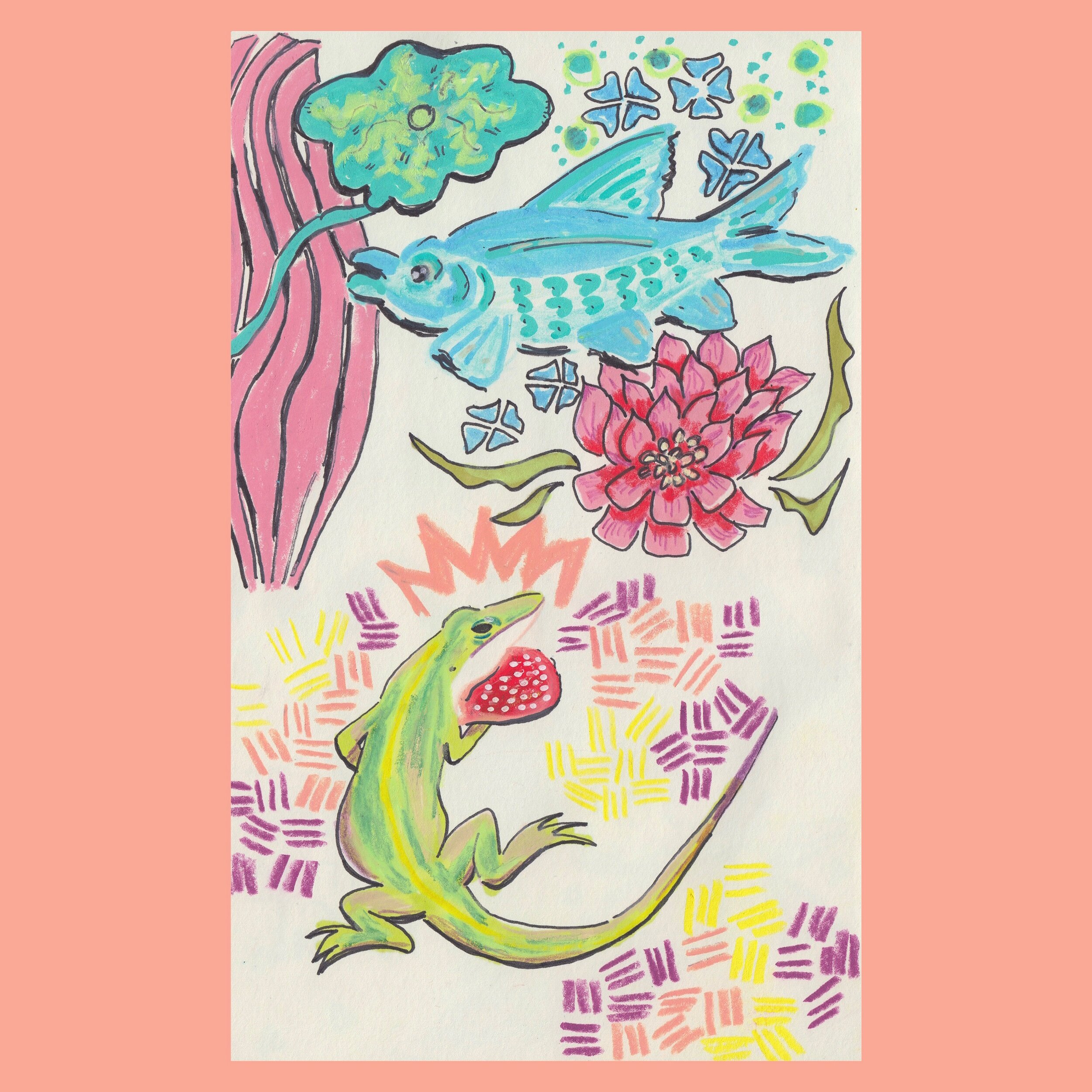  sketchbook page 1; marker, crayon, colored pencil 