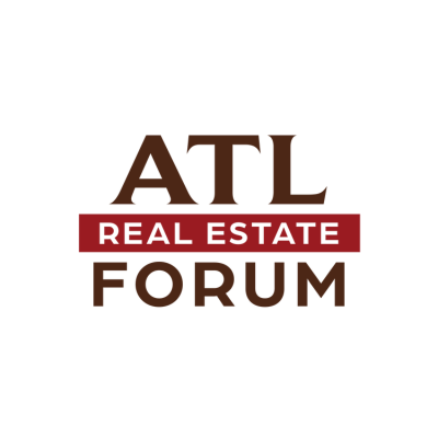 Logo for ATL Real Estate Forum with the text ATL in large brown letters, 'Real Estate' in white letters inside a red rectangle, and 'Forum' in brown letters beneath.
