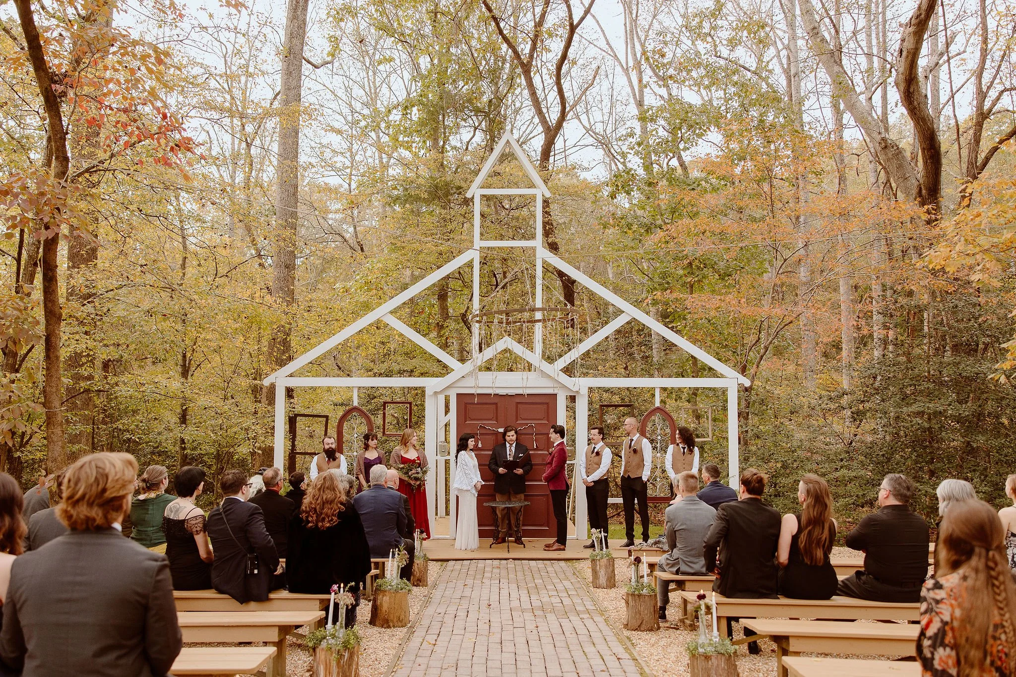 Couple wed in fall forest wedding ceremony in Virginia