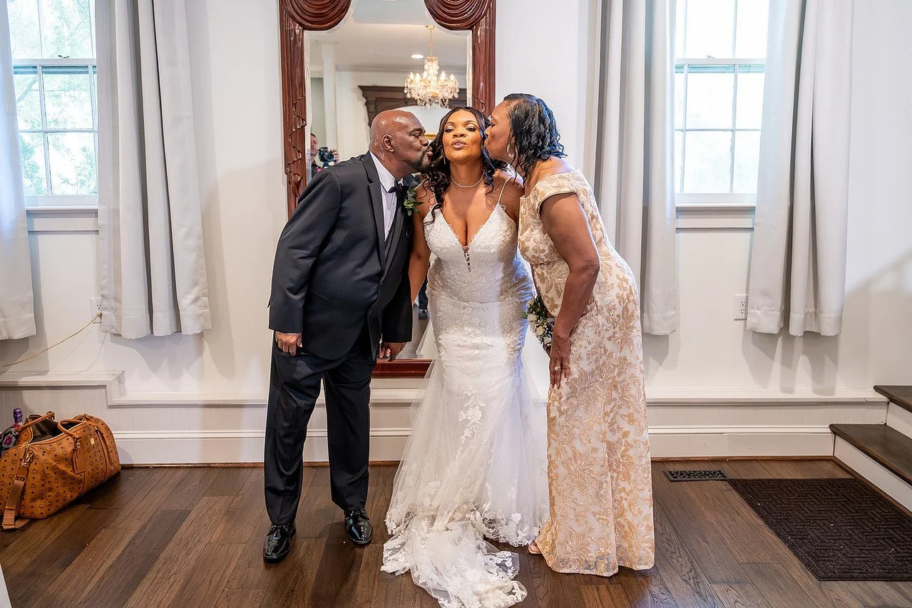 A bride greets her parents in the Salon before the garden ceremony | Historic Jasmine, a private wedding venue in New Kent, Virginia.