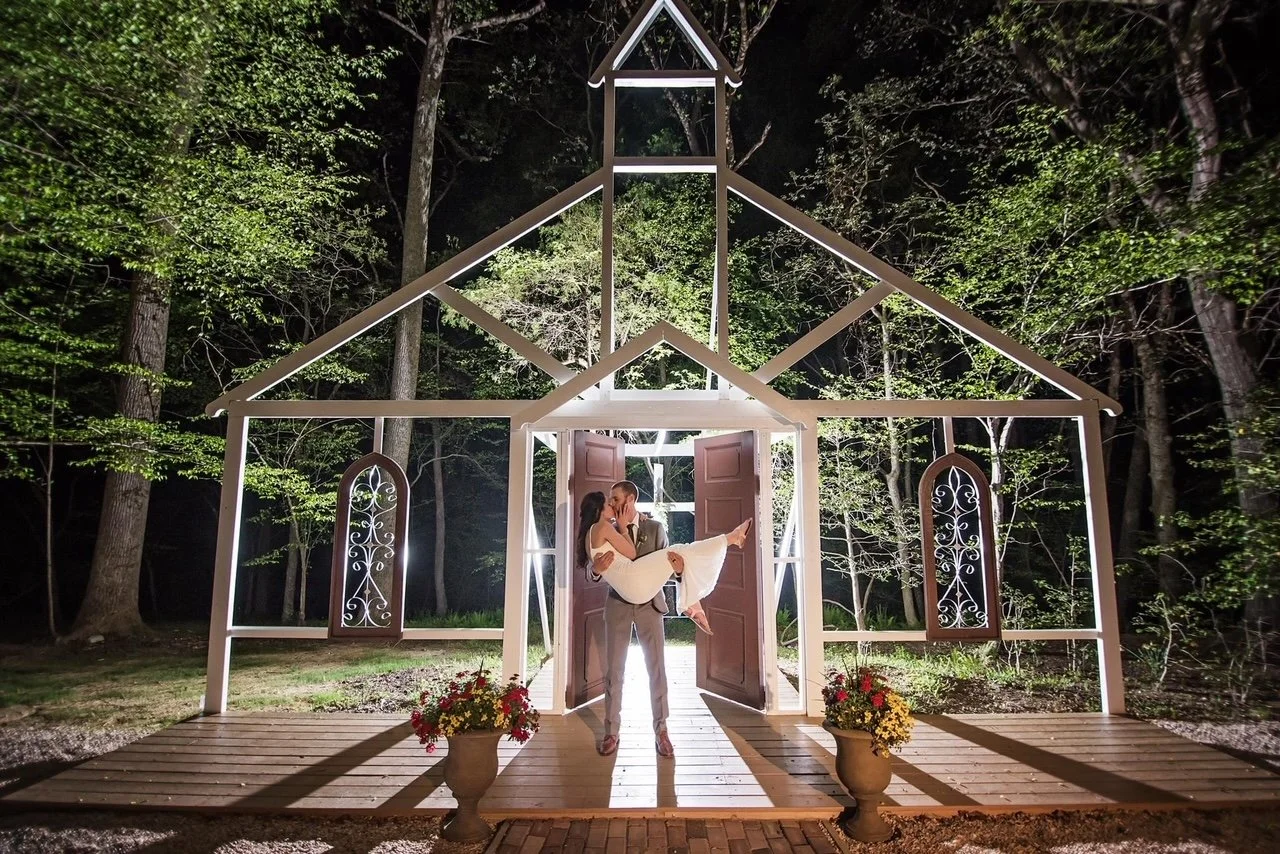 Woodsy wedding venue in Virginia at night